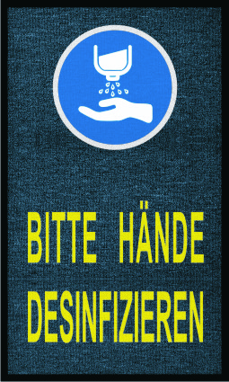Schmutzfangmatte mit Warnhinweisen "Abstand halten", "Hände waschen", etc. 90 x 150 cm