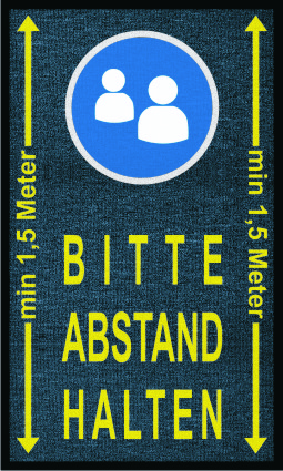 Schmutzfangmatte mit Warnhinweisen "Abstand halten", "Hände waschen", etc. 90 x 150 cm