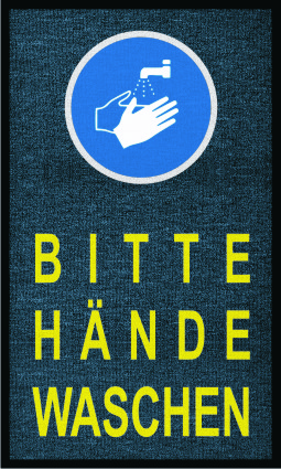 Schmutzfangmatte mit Warnhinweisen "Abstand halten", "Hände waschen", etc. 90 x 150 cm